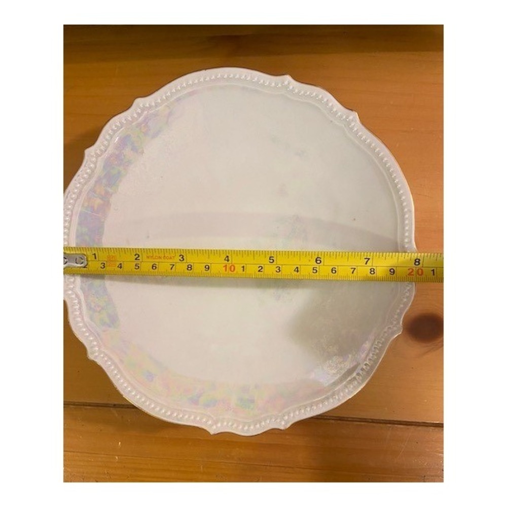 Vintage PK Silesia Opalescent Luster Plates Set of 4 Scalloped Gold Trim 8 Inch - Picture 7 of 9
